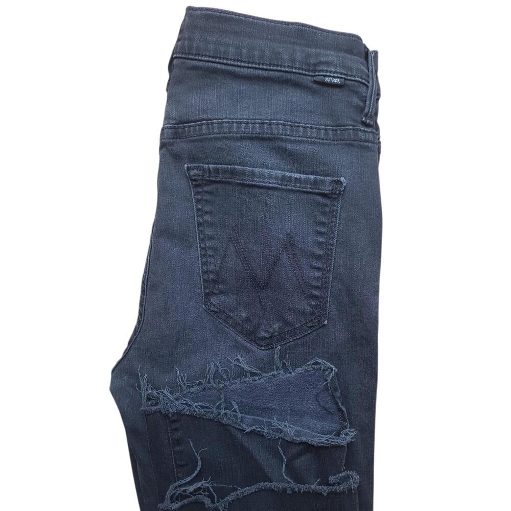 MOTHER Black Denim Raw Hem High Rise Cropped Flare Jeans Size 28"